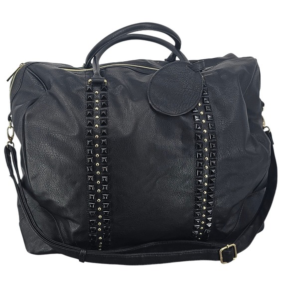 Big Buddha Handbags - Big Buddha Black Faux Leather Studded XL Duffle Travel Bag EmbelishedY2K